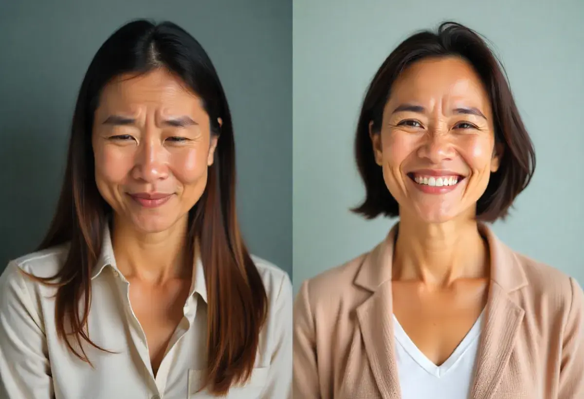 Filipina considering Hormone Replacement Therapy, showing before and after menopause relief