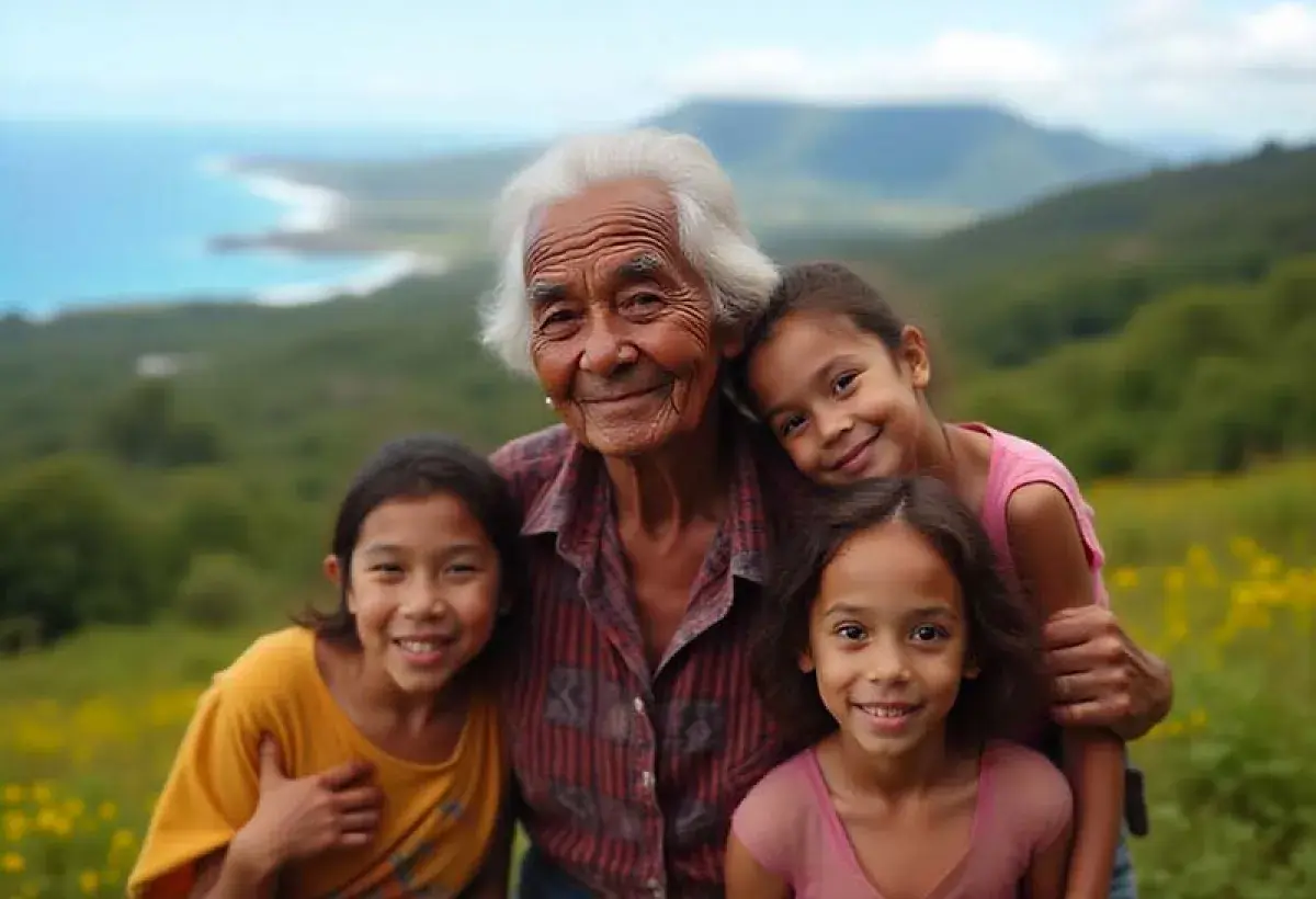 Nicoyan centenarian surrounded by family, Nicoya Peninsula, Costa Rica