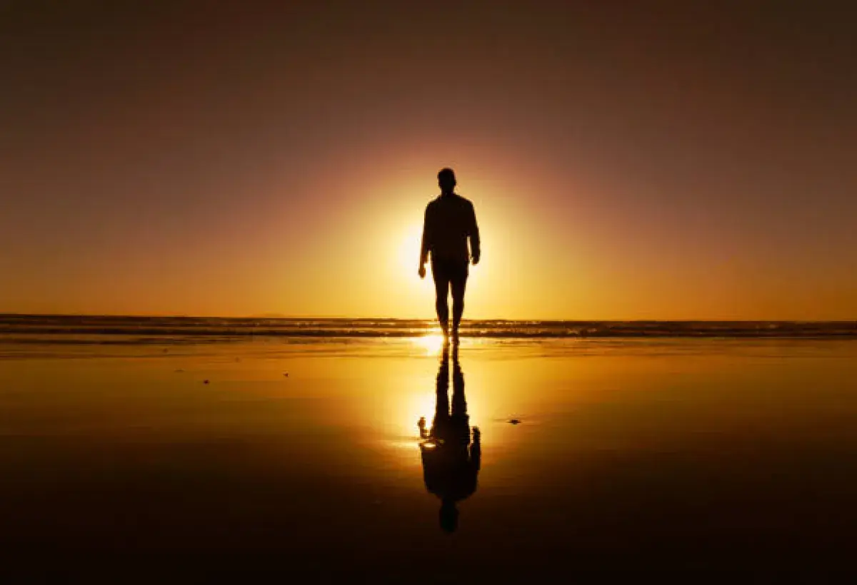 Human silhouette between light and shadow symbolizing emotional balance and self-awareness