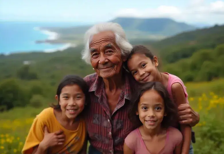 Nicoyan centenarian surrounded by family, Nicoya Peninsula, Costa Rica