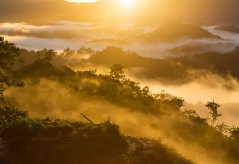 Sunrise Over Misty Hills.