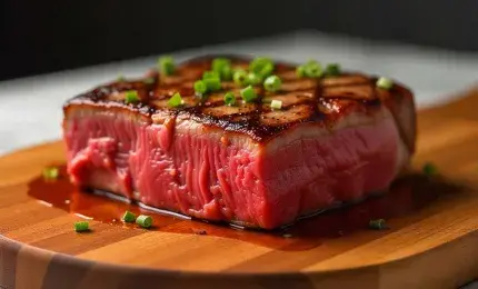 Perfectly Seared Ribeye Steak on Wooden Board