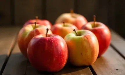 Fresh Apples on Wooden Table