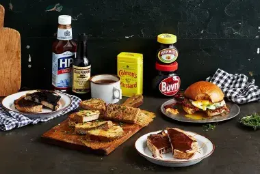 HP Sauce bottle served with a traditional English food