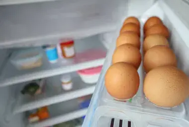 Fresh eggs stored in a refrigerator in the United States.
