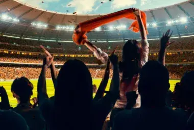 Global stadium crowd cheering during major international sports event