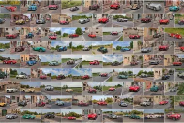 Cars-themed crossword puzzle with sports cars and classic vehicles collage